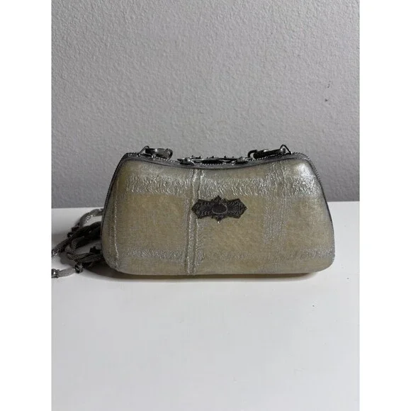 Vtg Maya Evangelista Brown Art Deco Resin Metal Beaded Strap Shoulder Handbag